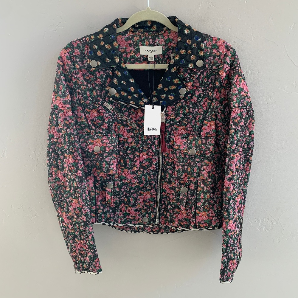 NWT Coach Silk Chiffon Floral Biker Moto Jacket S